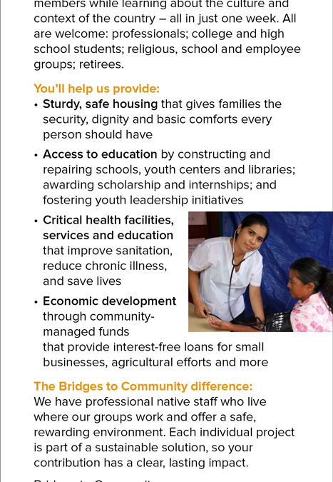 Bridges to Community “At A Glance” rack card back