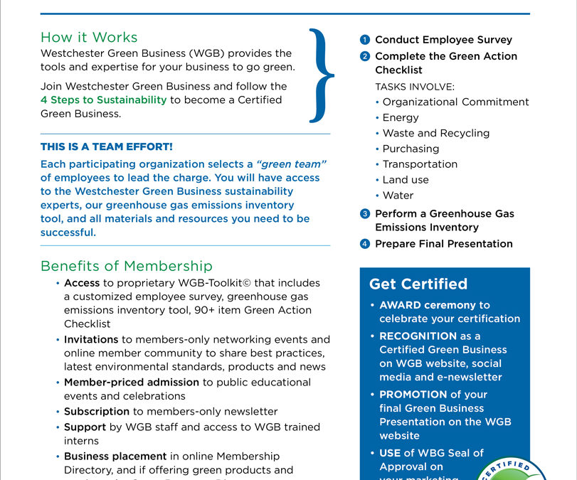 Westchester Green Business  “At A Glance” flyer front