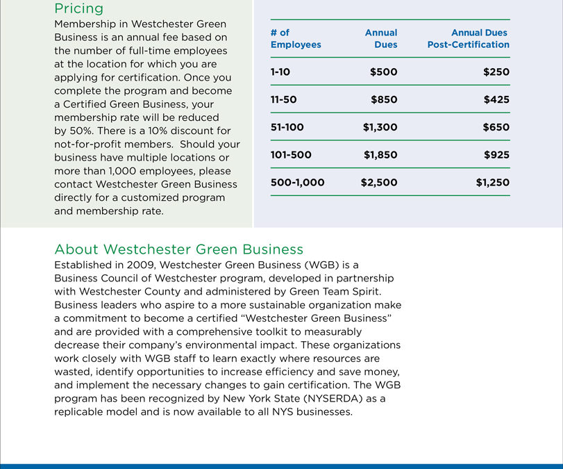Westchester Green Business  “At A Glance” flyer back